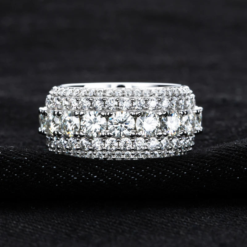 MossanRappr 8.46cttw Moissanite Iced out Diamond Ring 925 Sterling Silver High Quality and Fashion Jewelry for Men's Party Wear