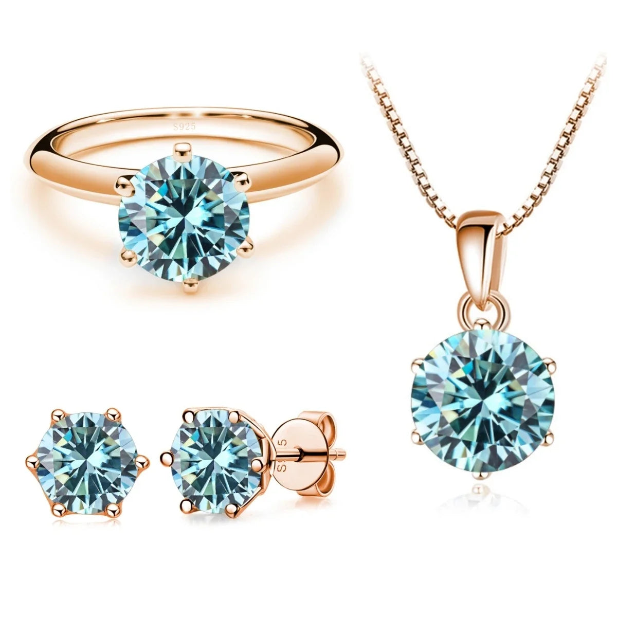 Moissanite  Jewelry Set  for charm lady Rose Gold Plated with total 4 carat mossanite silver 925 jewerly set gift classic design