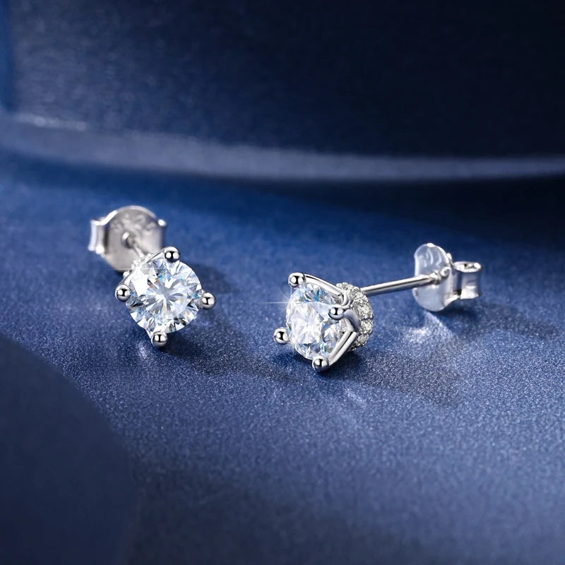 Moissanite Stud Earrings 100% Real 925 Sterling Silver Six Claw Earrings for Women Lady Girls Sparkling Classic Wedding Earring