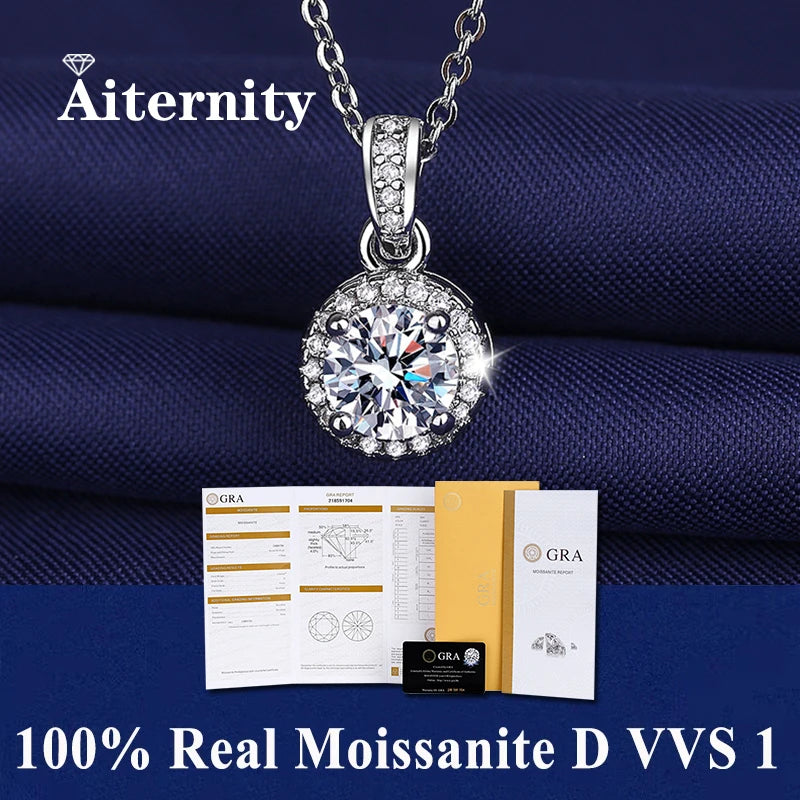 925 Sterling Silver Necklace Pendant 100% Real Moissanite For Women Fashion Clavicle Chain Necklaces Wedding Party Jewelry Gift