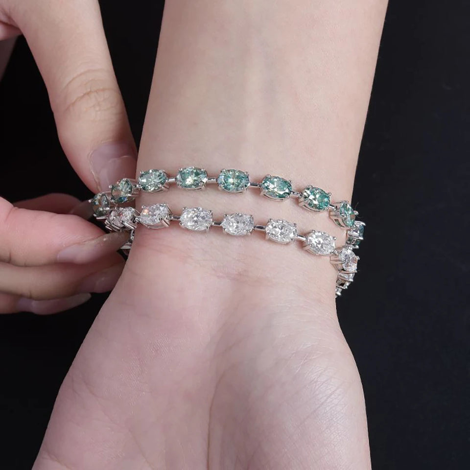16ct 17ct 18ct Oval D Color Moissanite Tennis Bracelet For Women S925 Sterling Silver Sparkling Bracelet Plated 18K Fine Jewelry