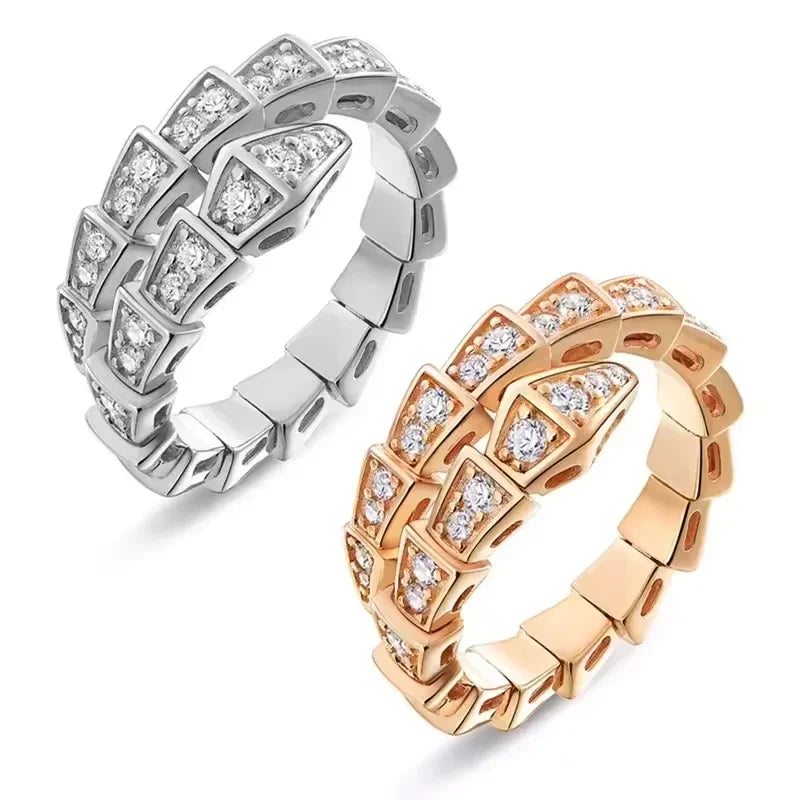 M-JAJA Moissanite Snake Bracelets Diamond Snake Wedding Ring for Women Adjustable 925 Sterling Silver Bangle Luxury Jewelry Set