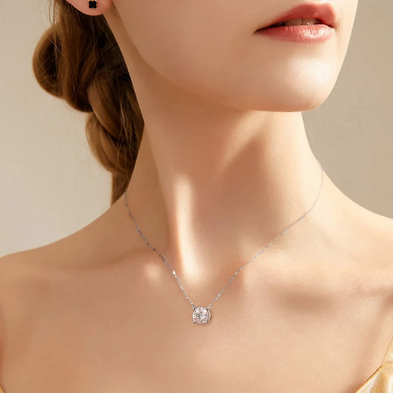 Moissanite Necklace 1-2ct D Color Solitaire Pandent GRA Certified Lab Diamond 925 Sterling Silver Plated 18k Necklaces for Women