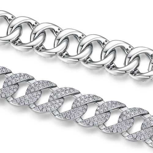 Kfvanfi Moissanite D VVS 925 Sterling Silver Gold Plated 11MM Width Retro Classic Men's Bracelet Shining Cuban Chain