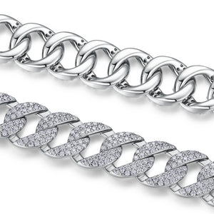 Kfvanfi Moissanite D VVS 925 Sterling Silver Gold Plated 11MM Width Retro Classic Men's Bracelet Shining Cuban Chain