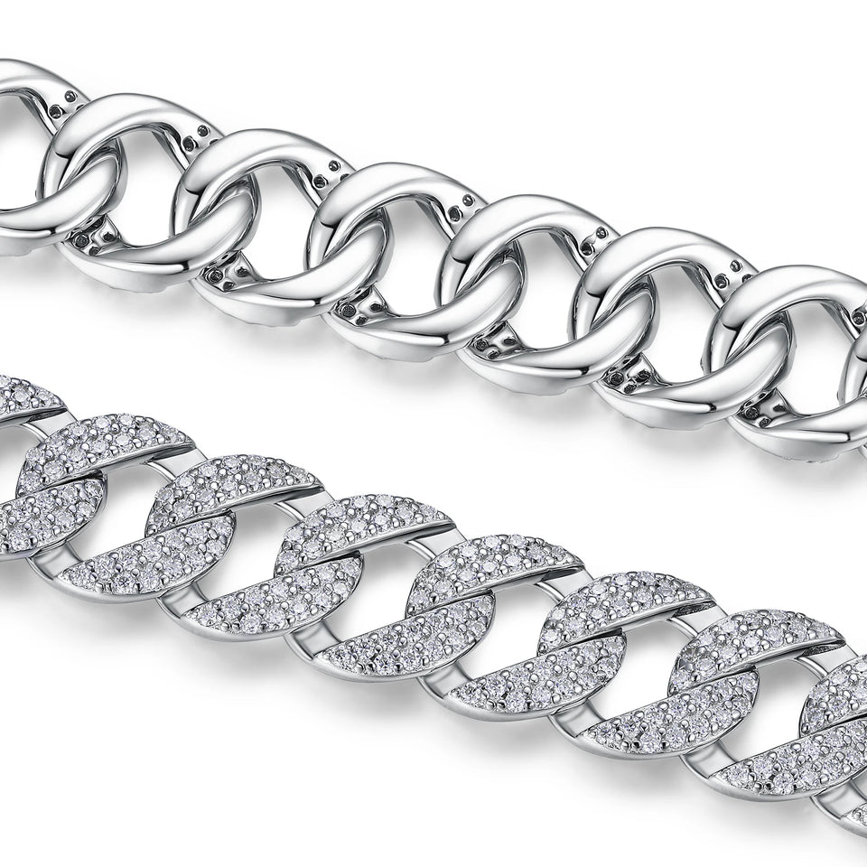 Kfvanfi Moissanite D VVS 925 Sterling Silver Gold Plated 11MM Width Retro Classic Men's Bracelet Shining Cuban Chain