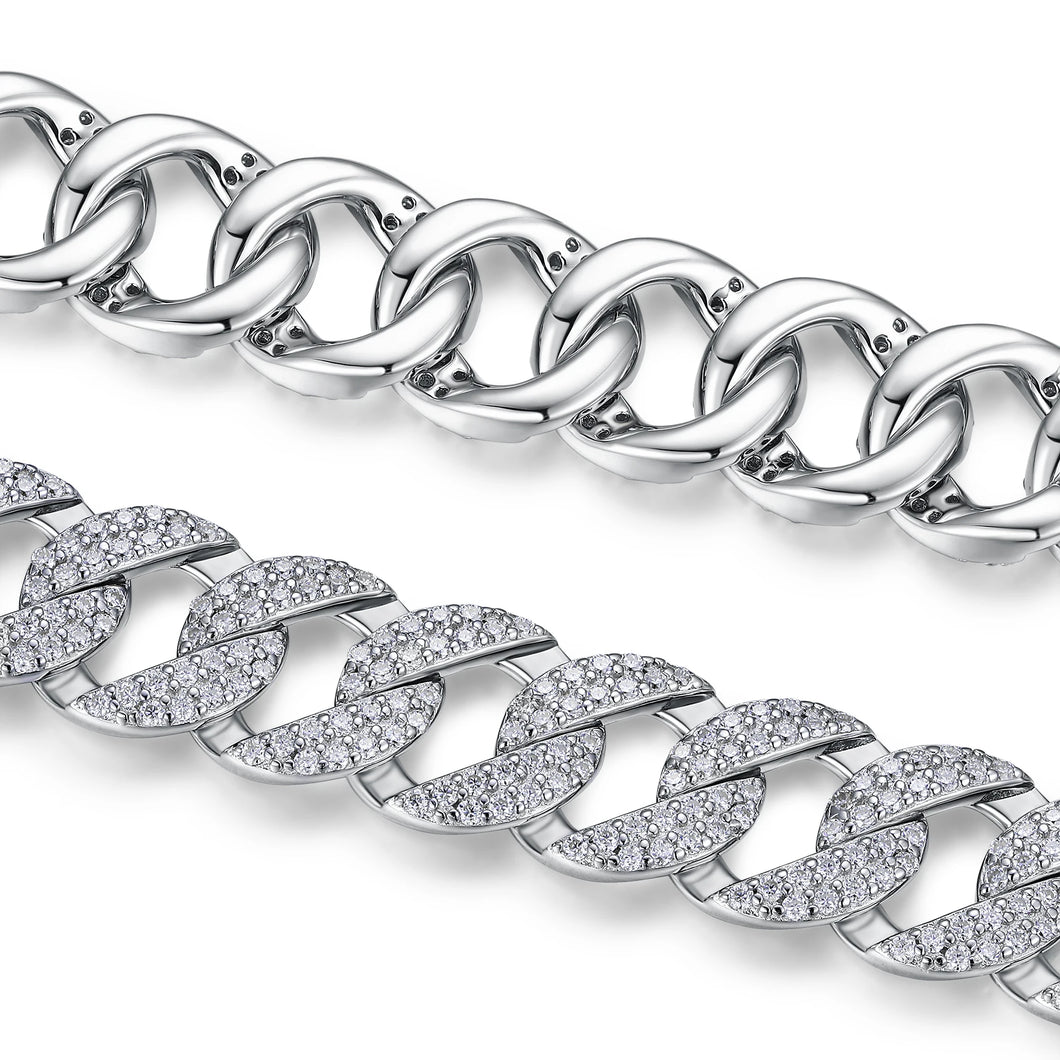 Kfvanfi Moissanite D VVS 925 Sterling Silver Gold Plated 11MM Width Retro Classic Men's Bracelet Shining Cuban Chain