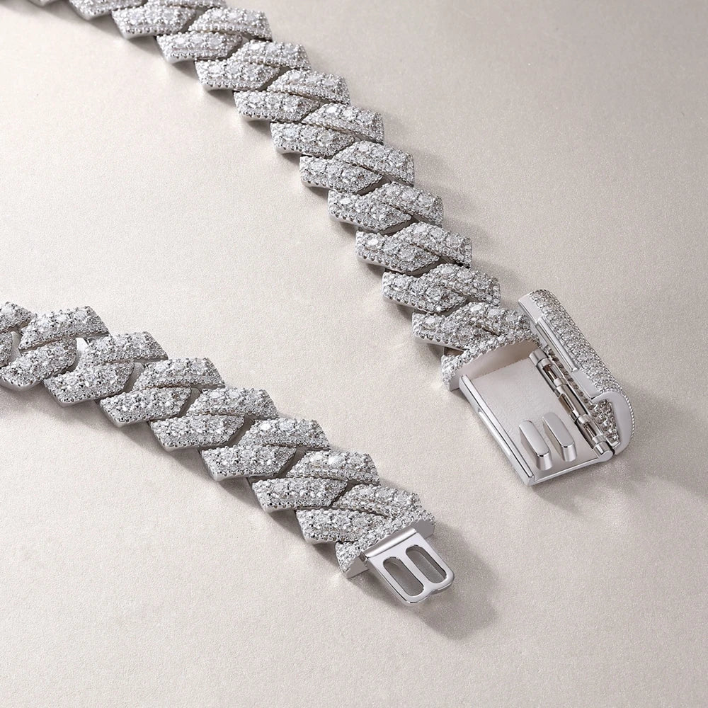 Wong Rain 925 Sterling Silver VVS1 3EX D Color Real Moissanite Full Diamonds Gemstone Sparkling Cuban Chain Necklace Jewelry GRA