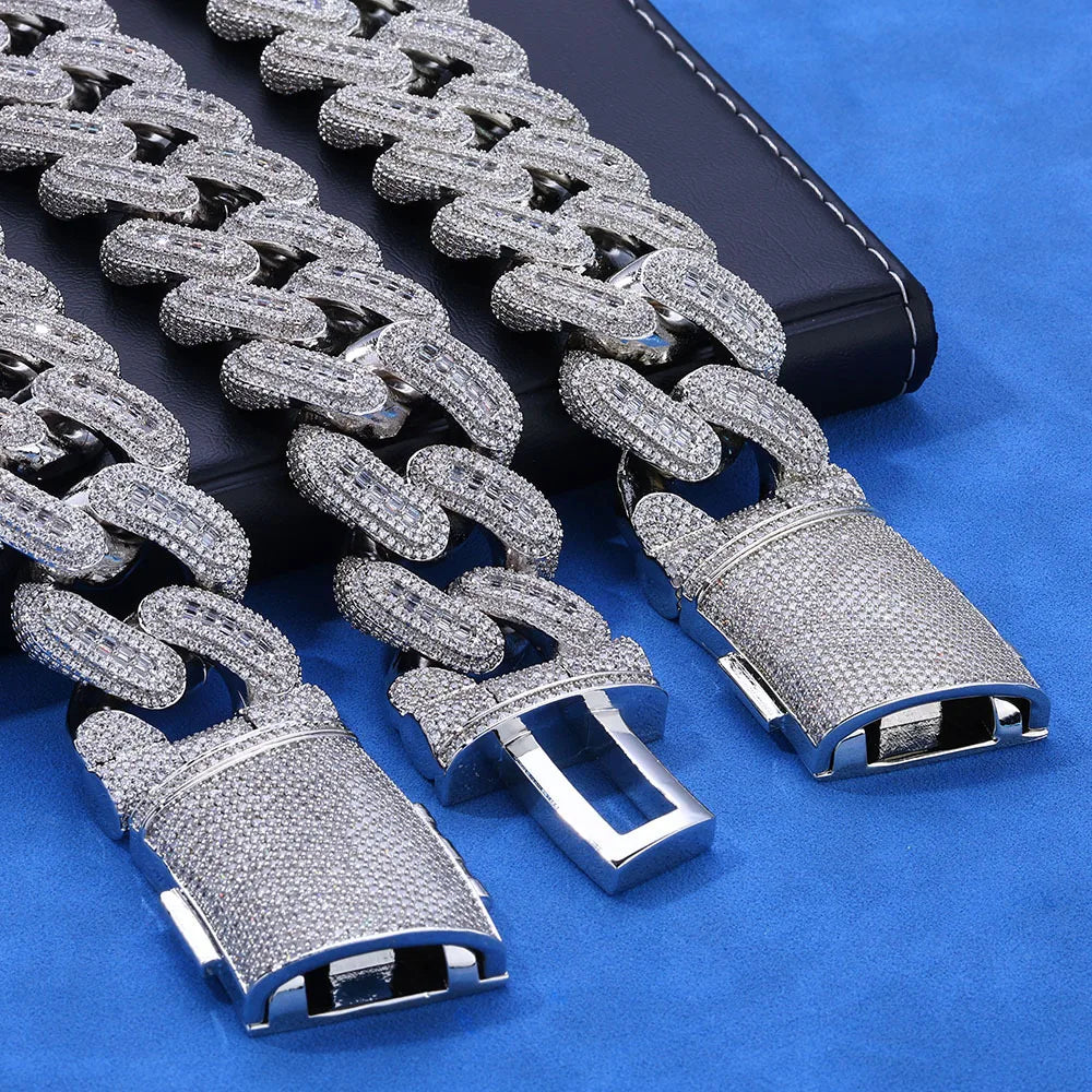 29mm Moissanite Baguettes Bubble S925 Cuban Chain Necklace For Men Iced Out Chain Hip Hop Jewelry Pass Diamonds Tester GRA