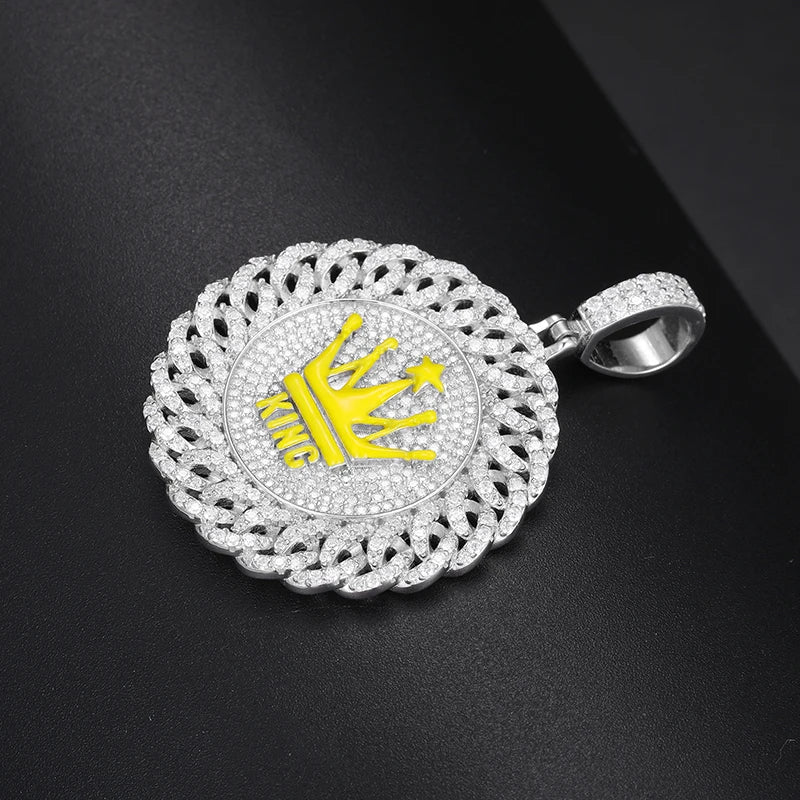 TUHE Unisex High Quality D VVS Moissanite Crown Hip Hop Pendant Hollow Round Pendant S925 Silver  Hip Hop Jewelry Gifts