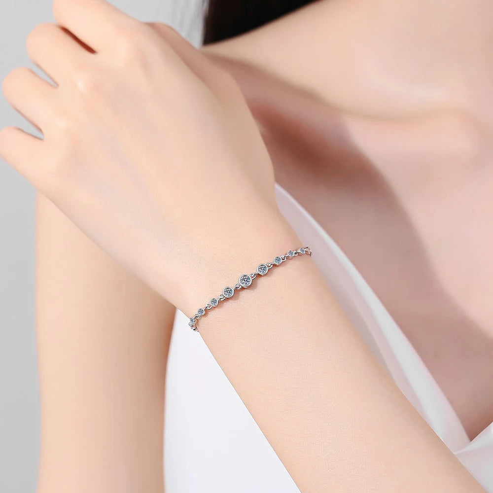 KNOBSPIN D VVS1 Moissanite Tennis Bracelets for Women Round Lab Diamond GRA 925 Sterling Silver 18k Dainty Bracelet Gift Jewelry