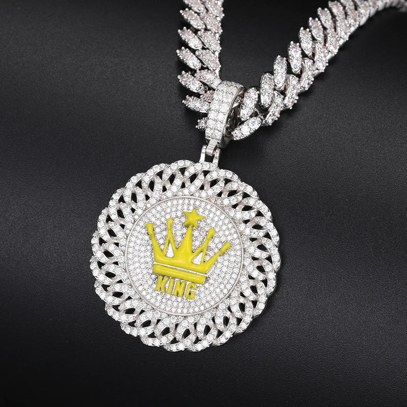 TUHE Unisex High Quality D VVS Moissanite Crown Hip Hop Pendant Hollow Round Pendant S925 Silver  Hip Hop Jewelry Gifts