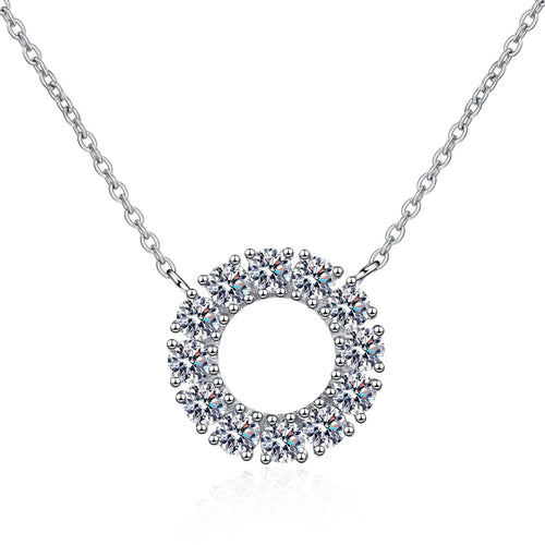 KNOBSPIN Full Moissanite Round Pendant Necklace Original 925 Sterling Sliver Chain Plated 18k White Gold Fine Necklace for Women