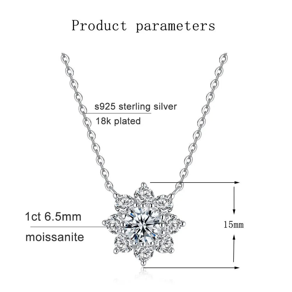 KNOBSPIN Moissanite Necklace Flower Pandent GRA Certified s925 Sterling Silver Plated 18k White Gold Fashion Necklaces for Women