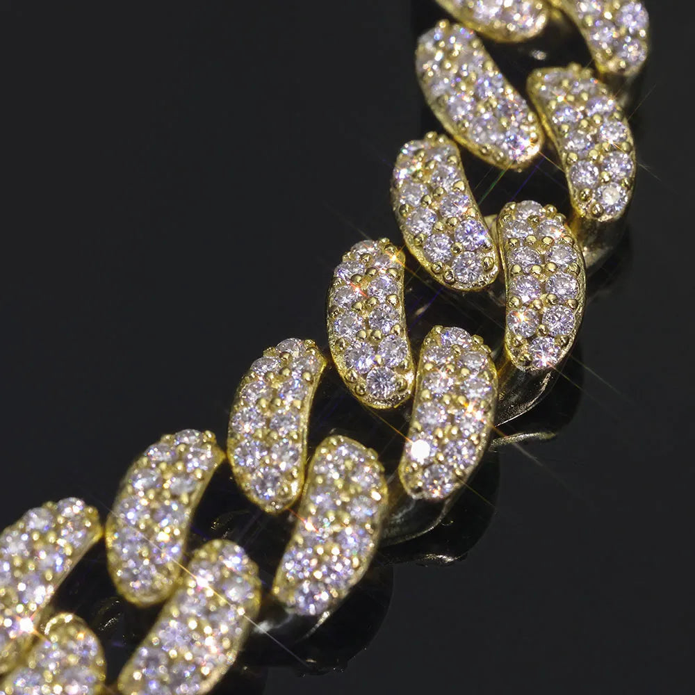 ICEBLING 12MM Moissanite Monaco Chain Women Bling Iced Out VVS 925 Silver Double Rows Cuban Link Choker Necklace Men Gift