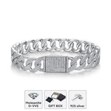 Kfvanfi Moissanite D VVS 925 Sterling Silver Gold Plated 11MM Width Retro Classic Men's Bracelet Shining Cuban Chain