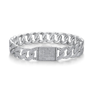 Kfvanfi Moissanite D VVS 925 Sterling Silver Gold Plated 11MM Width Retro Classic Men's Bracelet Shining Cuban Chain