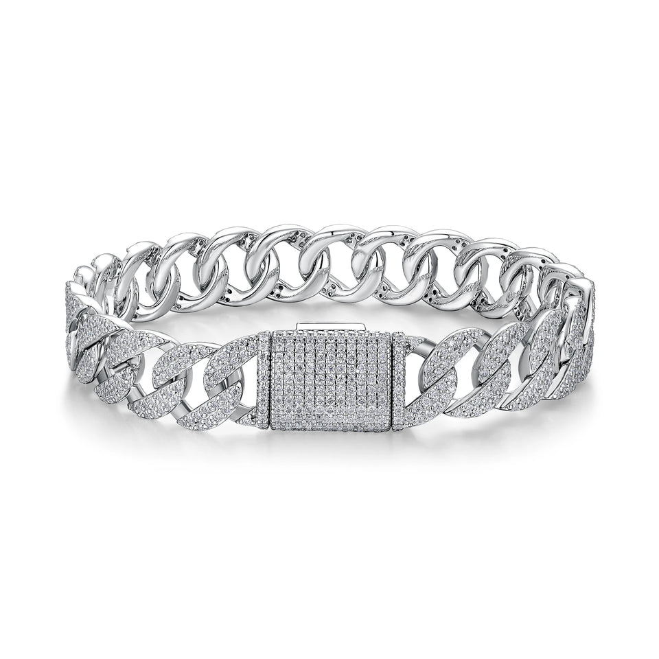 Kfvanfi Moissanite D VVS 925 Sterling Silver Gold Plated 11MM Width Retro Classic Men's Bracelet Shining Cuban Chain