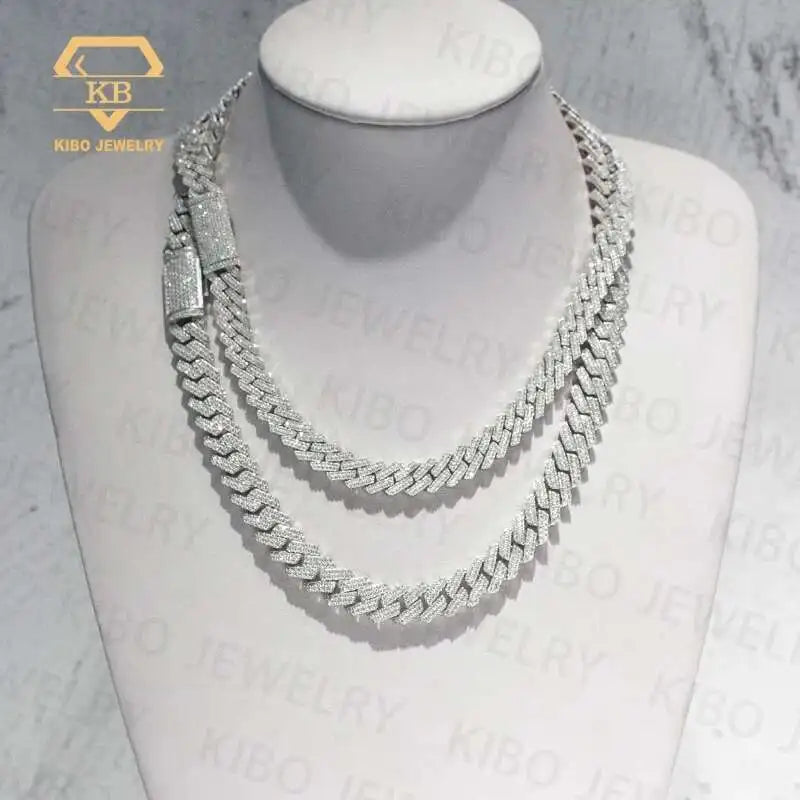 Ready For Ship Mens Hip Hop Jewelry 10mm 12mm 925 Sterling Silver Moissanite Cuban Link Chain Iced Out Necklace