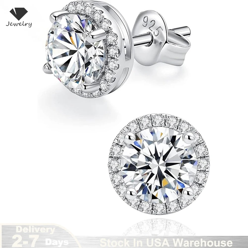Real 0.5CT D Color All Moissanite Round Earrings For Women