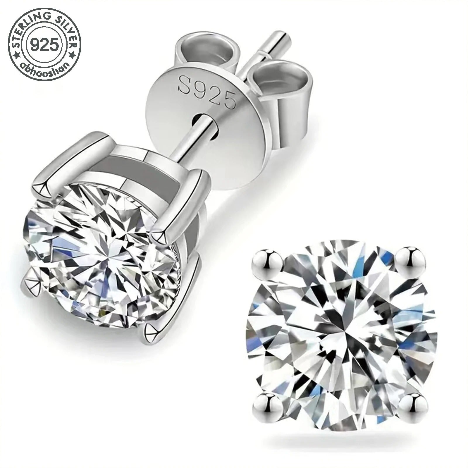 925 silver, moissanite stud earrings, men's earrings,