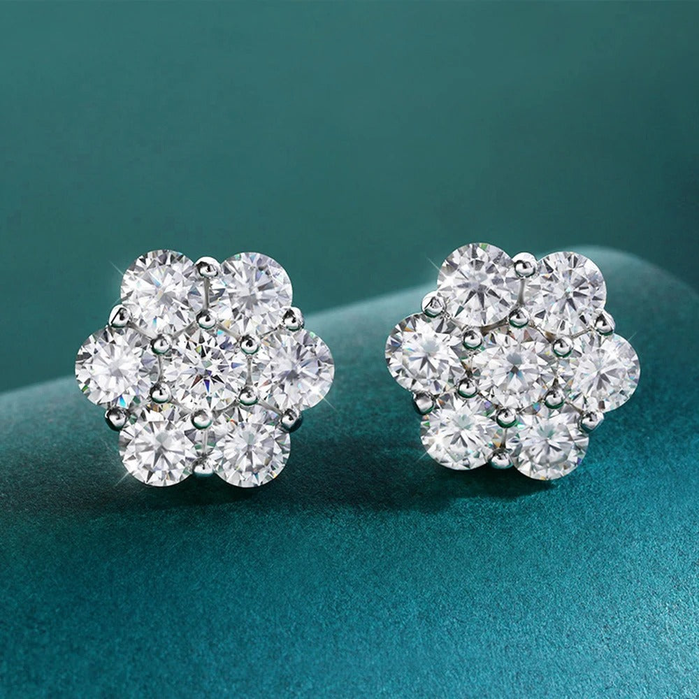 FEOBUR 7CT 5mm Flower Full Moissanite Stud Earrings