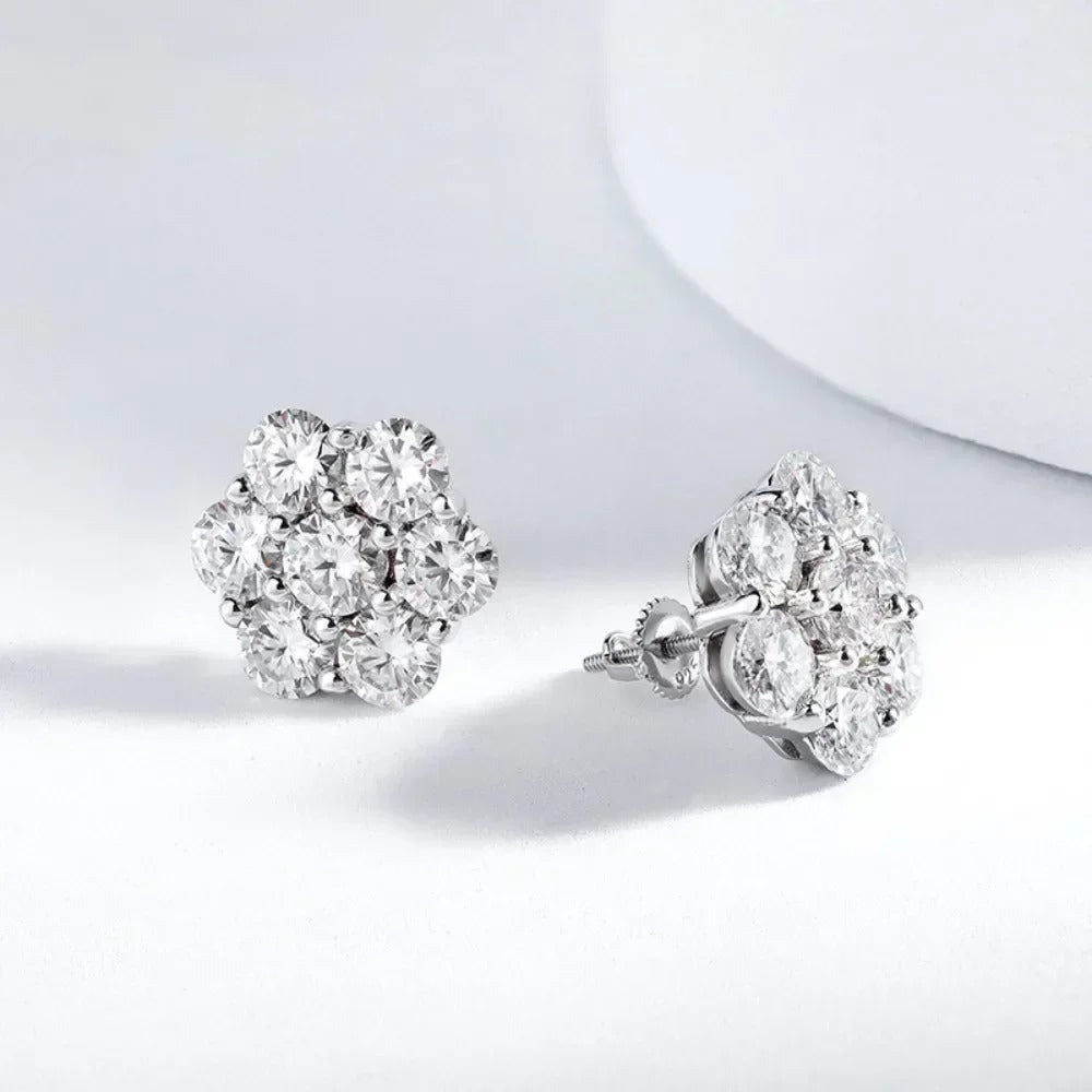 FEOBUR 7CT 5mm Flower Full Moissanite Stud Earrings