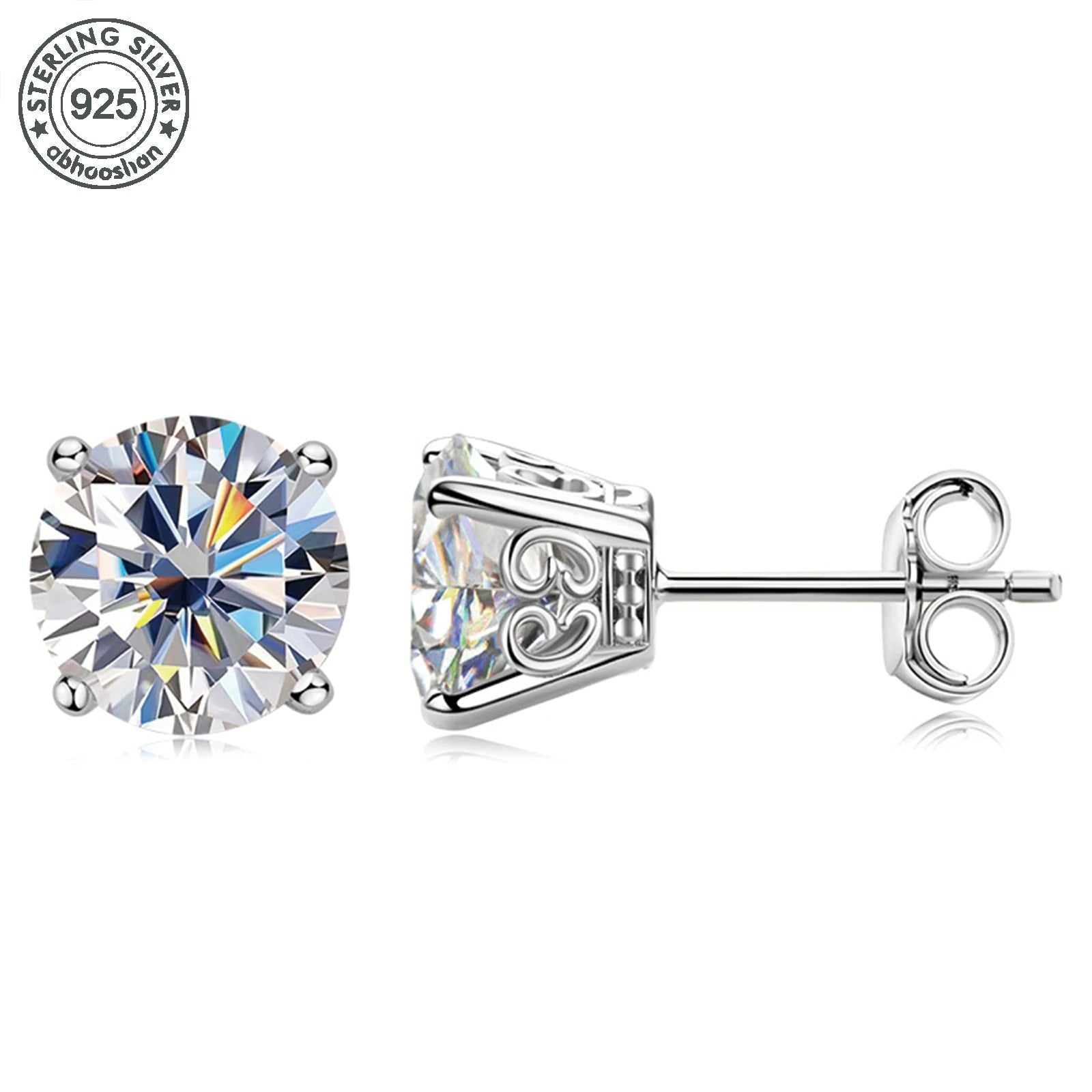 925 silver, moissanite stud earrings, men's earrings,