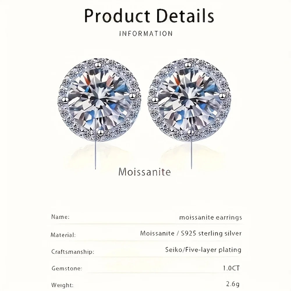 Real 0.5CT D Color All Moissanite Round Earrings For Women