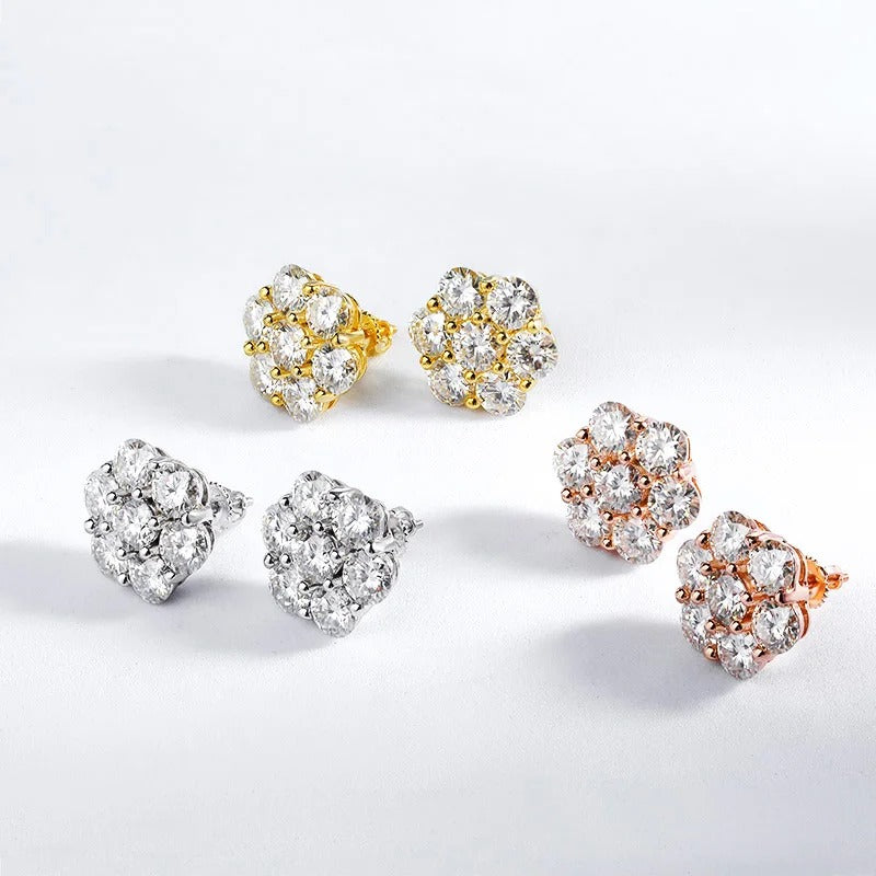 FEOBUR 7CT 5mm Flower Full Moissanite Stud Earrings