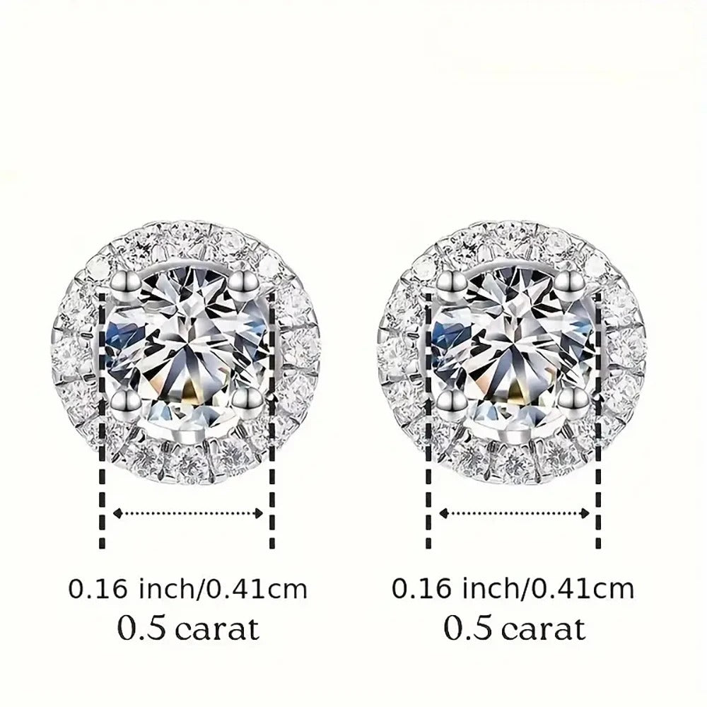 Real 0.5CT D Color All Moissanite Round Earrings For Women
