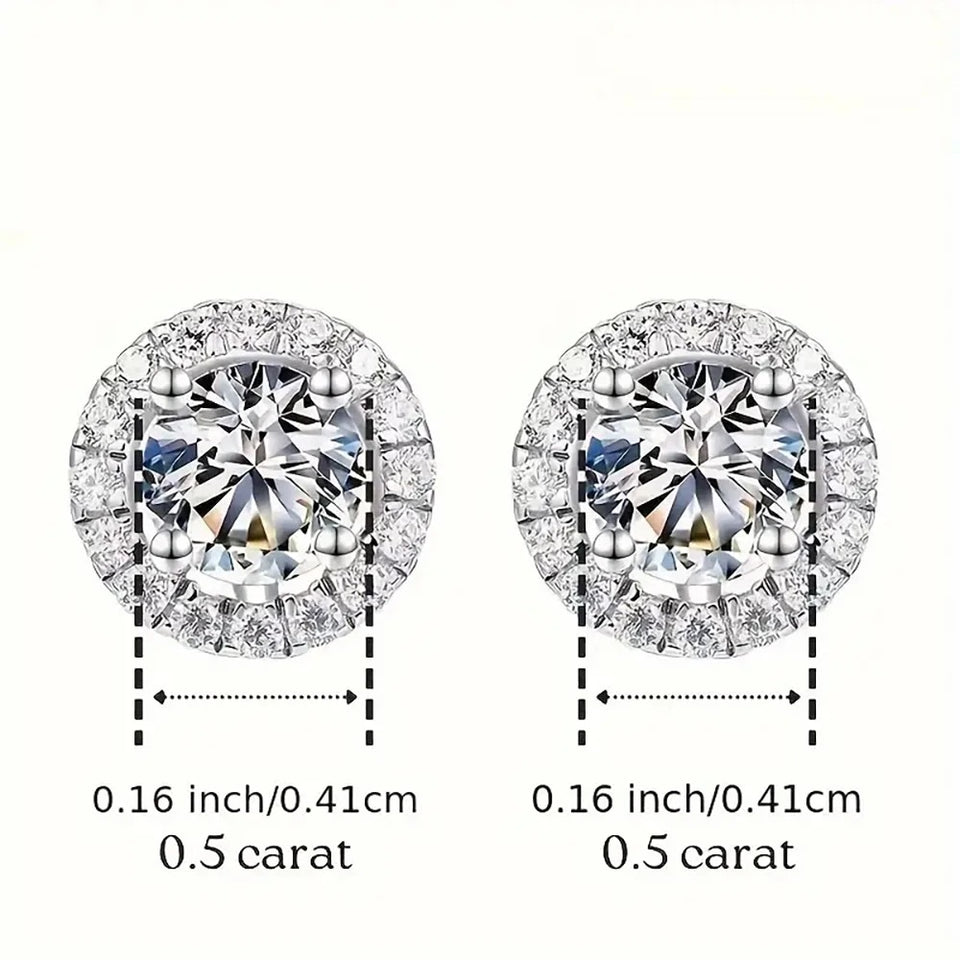 Real 0.5CT D Color All Moissanite Round Earrings For Women